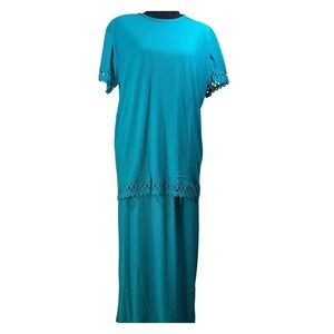 Superline USA Vintage Teal 2 Pc set Skirt Set‎ Eyelet Plisse coastal grandma